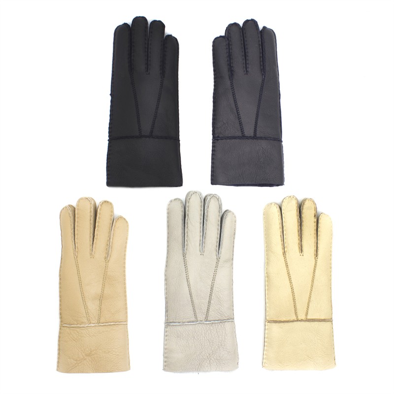 Leather gloves Fur lined winter cold hand stitched gloves Black gray YT6