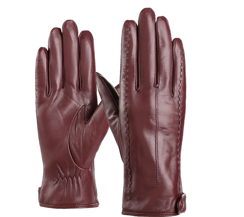 Red women's hand sewn gloves, lambskin winter single leather gloves NS188