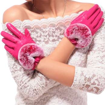 Leather gloves for women, otter rabbit fur fashionable leather gloves MK08