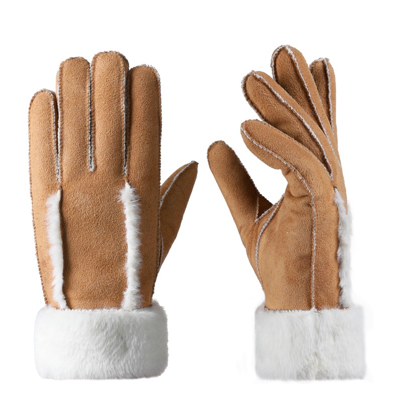 Hand sewn gloves with integrated fur and sheepskin, extra thick and warm YT11