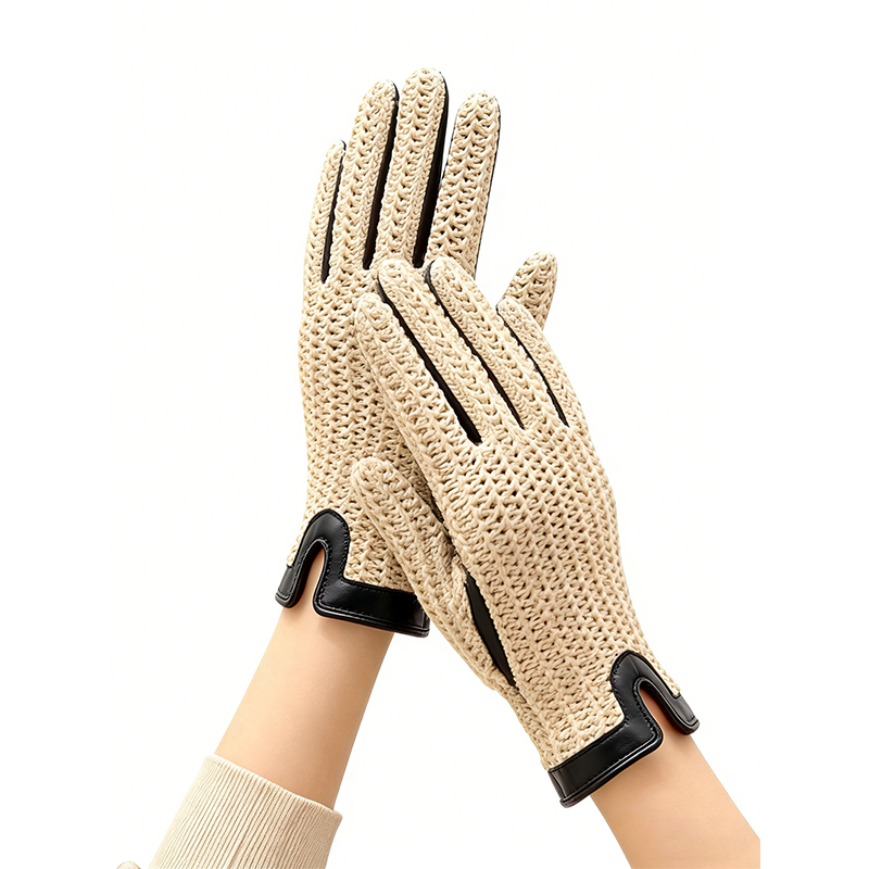 100% pure cotton knitted+Ethiopian leather bare touch gloves NS296