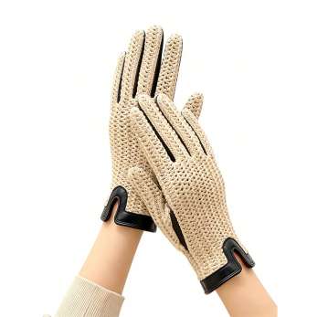 100% pure cotton knitted+Ethiopian leather bare touch gloves NS296