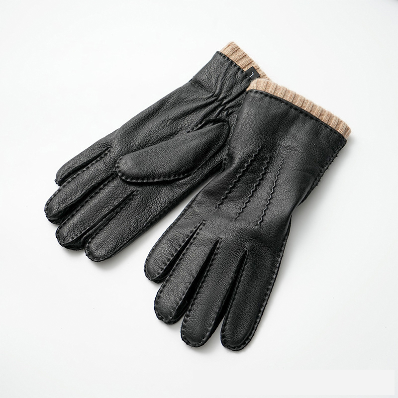 Hand sewn deer skin gloves with elongated wrist opening NAN197