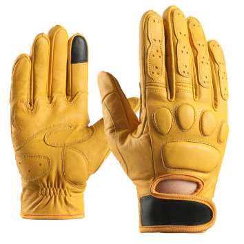 Motorcycle cowhide gloves in yellow can be customized in multiple colors NAN165